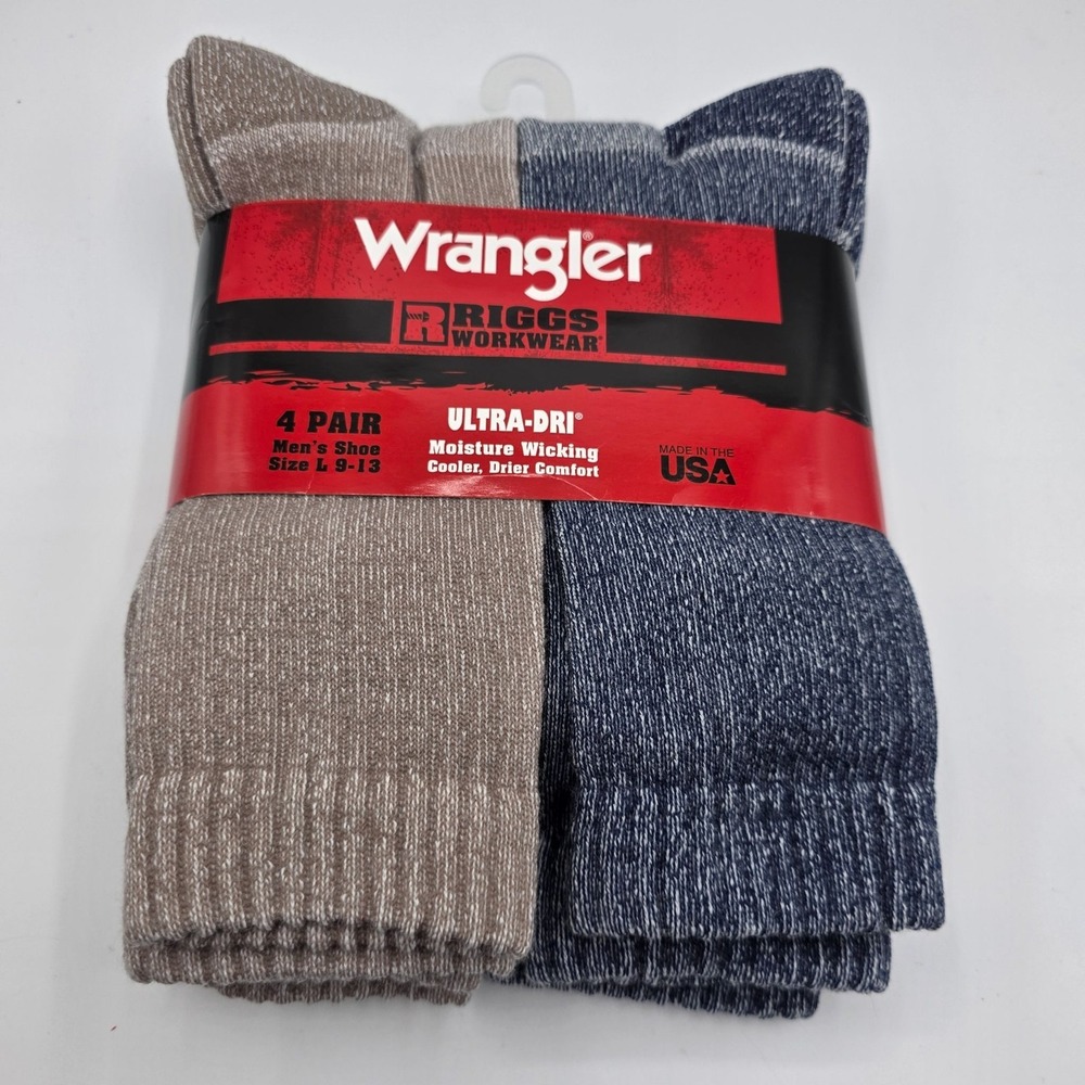 Wrangler RIGGS WORKWEAR 4 Pair Ultra-Dri Moisture Wicking‎ Socks Size L 9-13 New